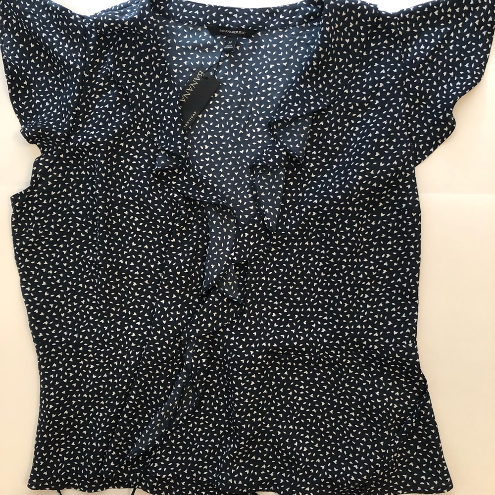 NWT Banana Republic's Leaf Print Ruffle-Wrap Top - Picture 4 of 7